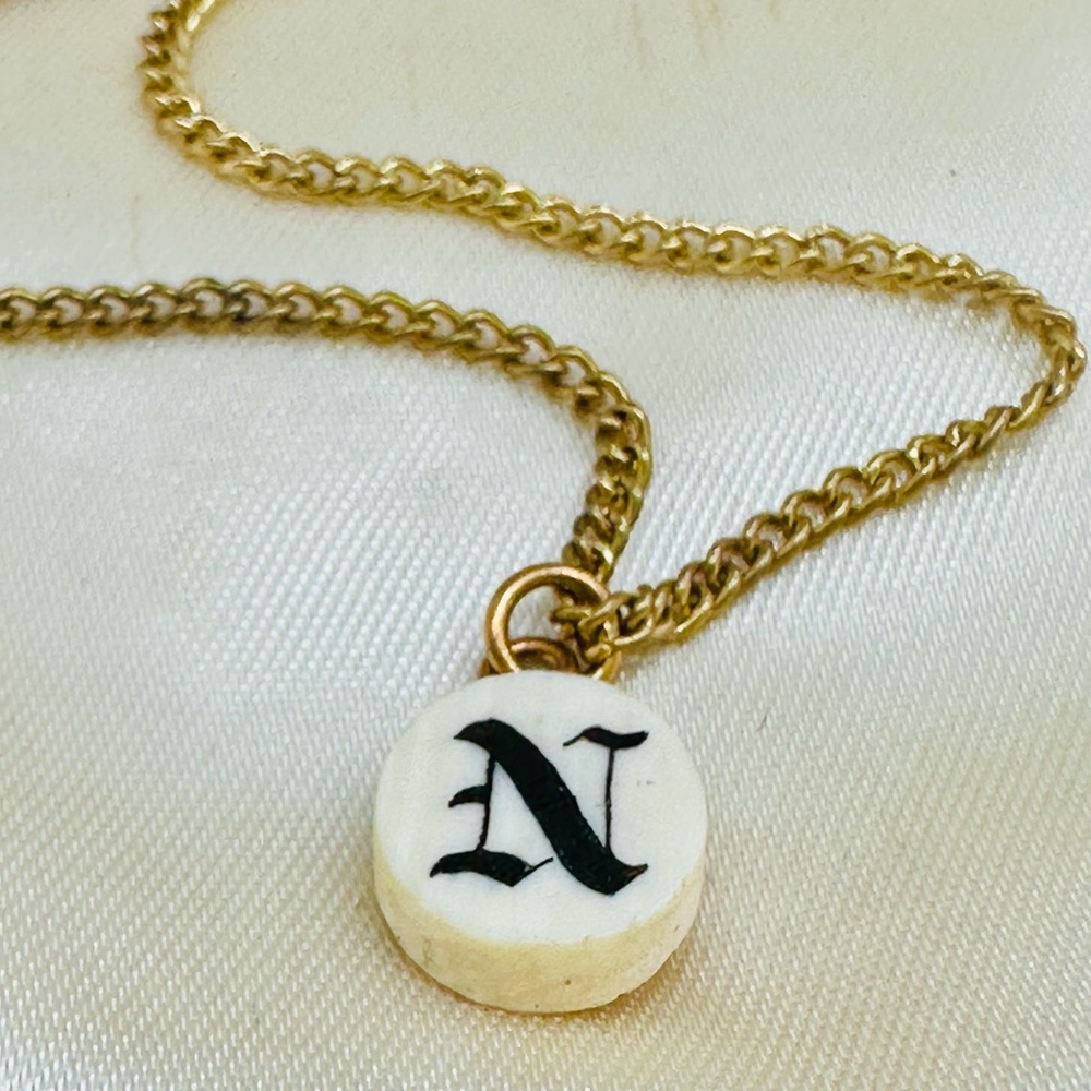 Vintage N Scrimshaw Pendant Necklace
